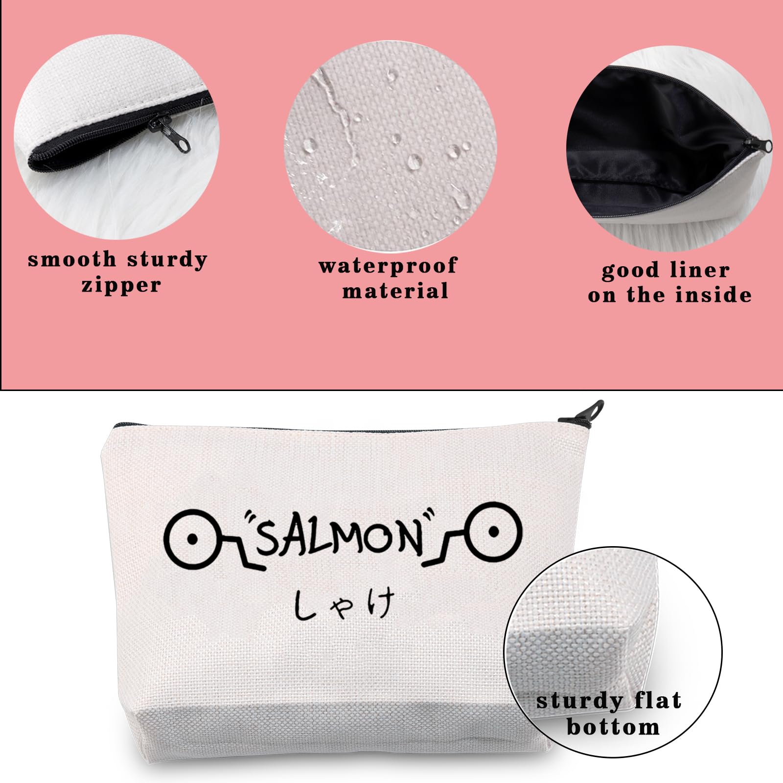 JNIAP Salmon Cosmetic Bag - Cute Cartoon Anime Makeup Pouch for Manga Lovers | Waterproof Zipper Organizer for Cosmetics, Travel & School Supplies | Perfect Gift for Anime Fans & Cosplayers