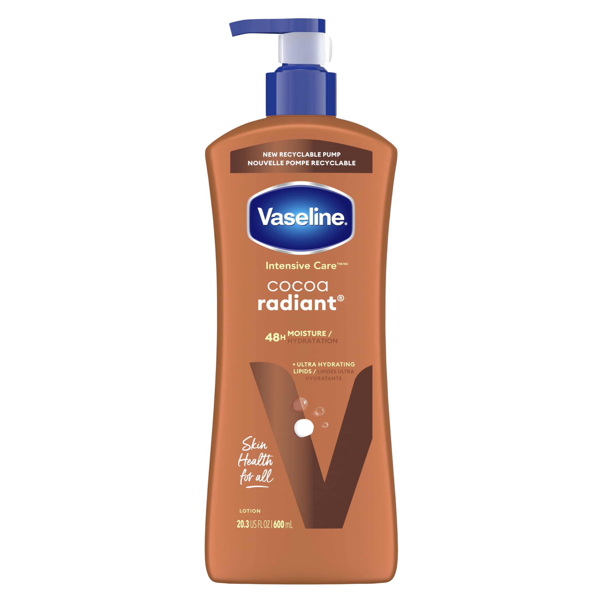 Vaseline Intensive Care Cocoa Radiant Body Lotion for Dry Skin - Ultra-Hydrating with Pure Cocoa Butter & Lipids - Long-Lasting Moisture & Glow - 20.3 oz - Perfect for Daily Hydration & Winter Skin Care