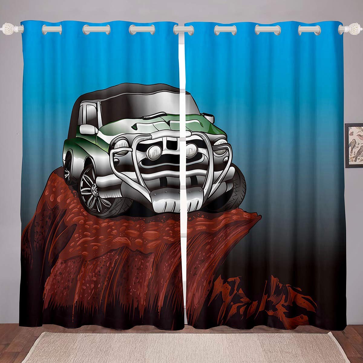 SUV & Sports Car Themed Blackout Curtains for Bedroom & Living Room - Extreme Sports Design, Kids' Automobile Style (2 Panels, 42x63 Inches) - Perfect for Gaming Rooms, Man Caves & Teen Bedrooms