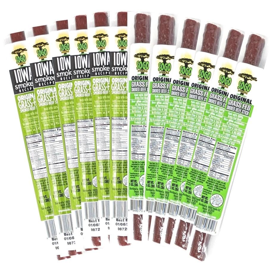 Original Variety, Sogo Snacks, No Sugar, 100% Grass-fed, Non-GMO Beef Sticks – No Nitrates, Gluten, Soy, MSG, Dairy or Nuts – Keto, Whole30, Paleo Friendly (36 Original, 36 IASM Original, 1-oz, 72-cnt) – Perfect for On-the-Go Snacking, Hiking, Travel, and Keto Diet Meals