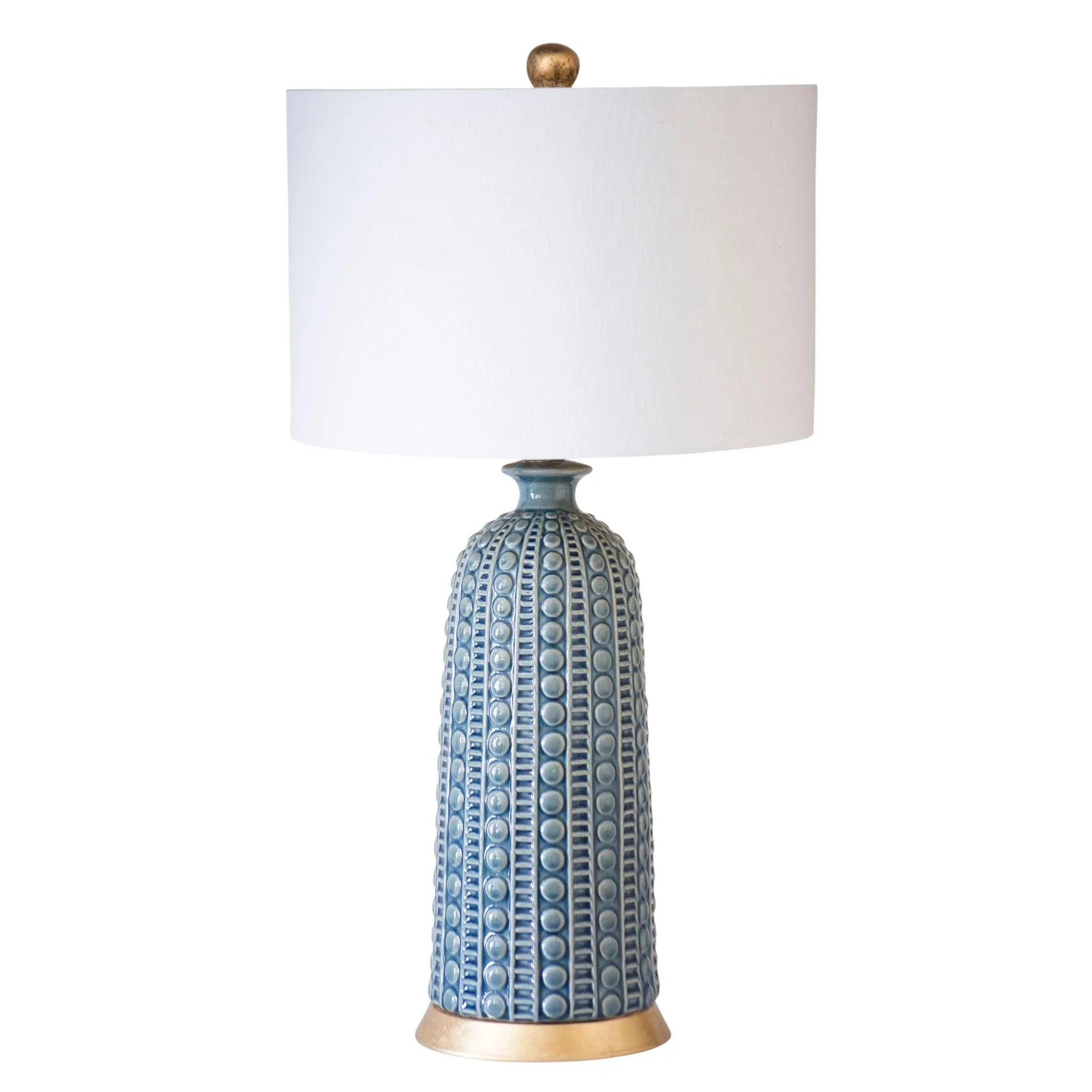 Blue and White Glazed Ceramic Table Lamp - Handmade Decorative Lighting for Bedroom, Living Room & Office - Perfect for Boho, Farmhouse & Coastal Home Decor