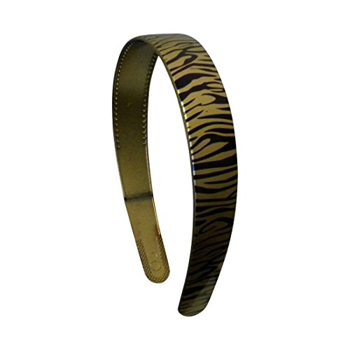 Gold 1 Inch Wide Plastic Headband with Zebra Strokes - Fashion Hair Band for Women and Girls - Perfect for Parties, Weddings & Everyday Wear