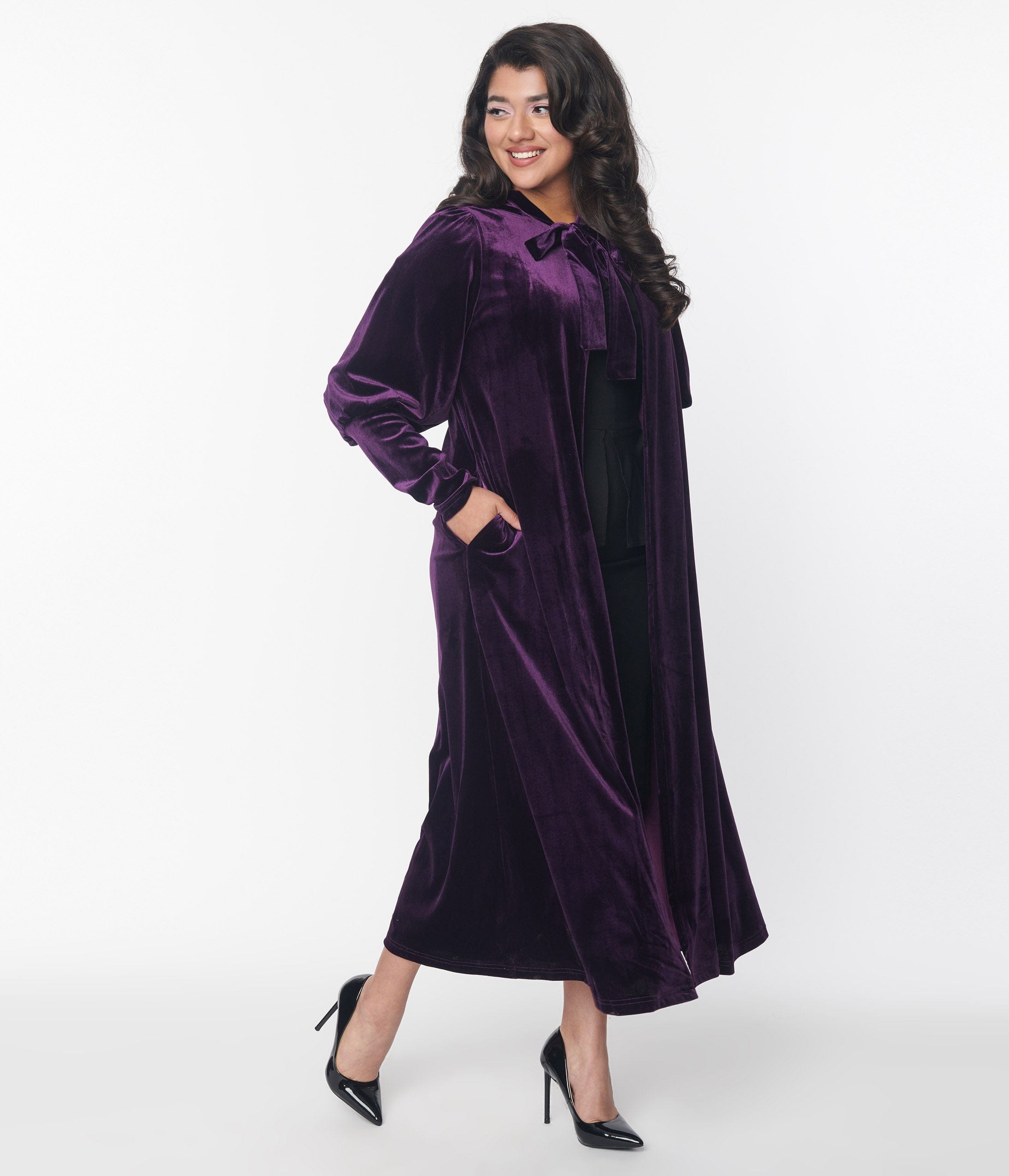 Elegant Purple Velvet Leota Duster Coat for Women - Soft & Luxurious Long Cardigan - Perfect for Evening Parties, Date Nights & Special Occasions