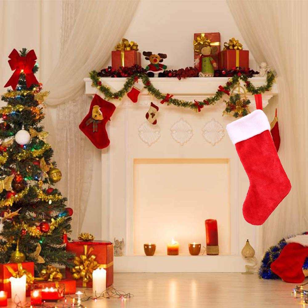 Large Plush Red & White Christmas Stockings - 2 Pack for Holiday Home Decor, Personalized Xmas Tree & Fireplace Hanging Stockings, Party Decorations | Perfect for Christmas Gifts, Family Gatherings & Festive Celebrations