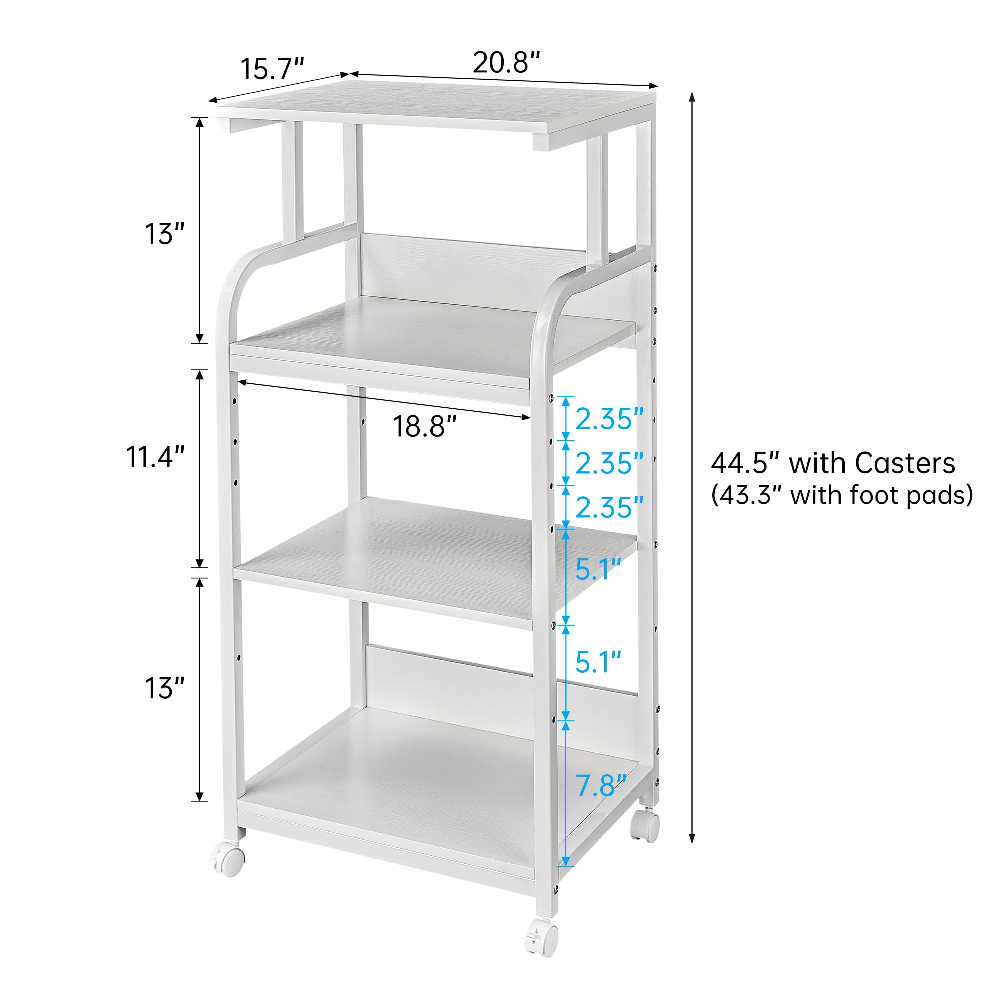 4-Tier Adjustable White Printer Stand with Wheels - Mobile Storage Cart for Printer, Shredder & CPU Tower - Perfect for Home Office Organization & Workspace Efficiency