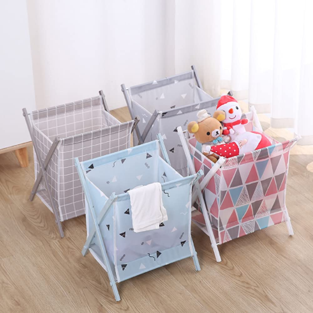 Foldable Storage Bins - Collapsible Square & Triangle Organizer Baskets for Closet, Drawer, Pantry | Waterproof Fabric | Blue, Pink, Gray | Space Saving Home Storage Solution | Perfect for Bedroom, Bathroom & Kids Room Organization