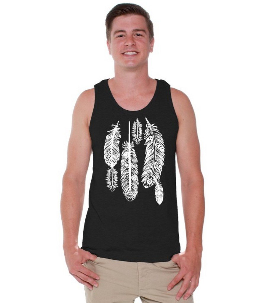 Awkwardstyles Men's Native American Feather Print Muscle Tank Top - Lightweight Summer Graphic Tee for Casual Wear, Gym, and Beach Outfits