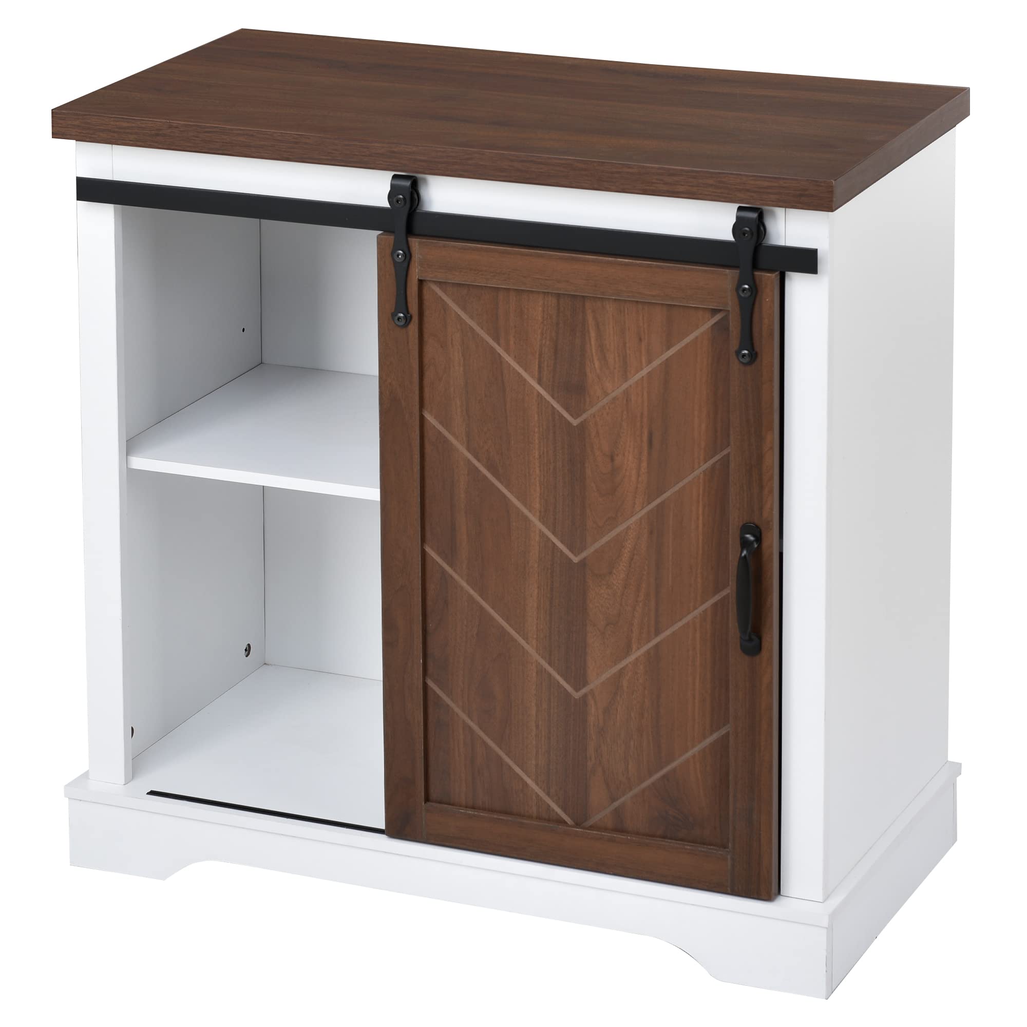 White & Brown Freestanding Bathroom Storage Cabinet with Sliding Barn Door - Thick Top & Adjustable Shelf for Bathroom Organization | Perfect for Small Spaces, Farmhouse Decor & Apartment Storage