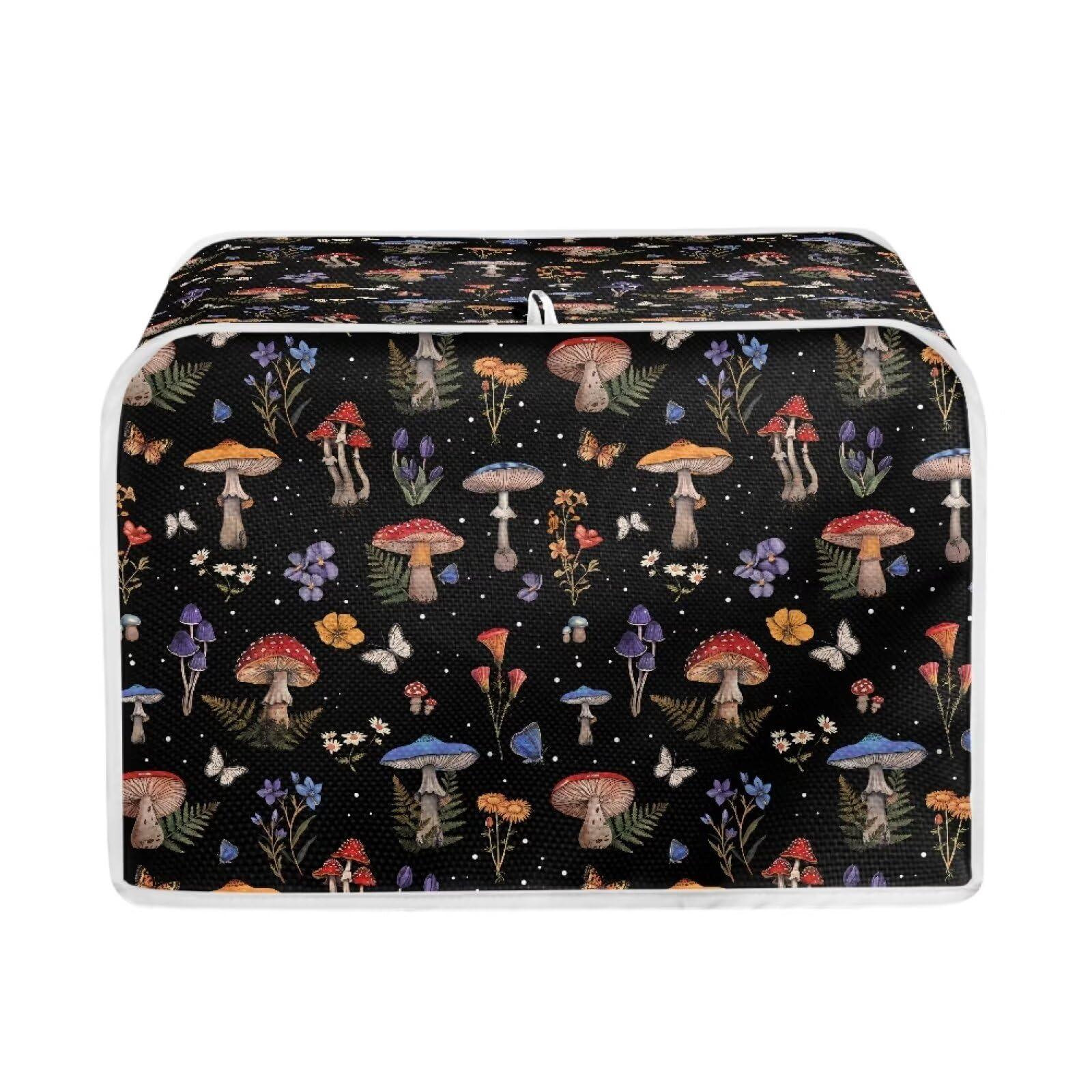 Talayituse Mushroom Butterfly Flower Leaf Print 4-Slice Toaster Cover - Dust Protection Bread Maker & Toaster Oven Cloth Cover - Washable Kitchen Appliance Cover with Handle - Perfect for Kitchen, Breakfast Nook & Small Appliance Protection