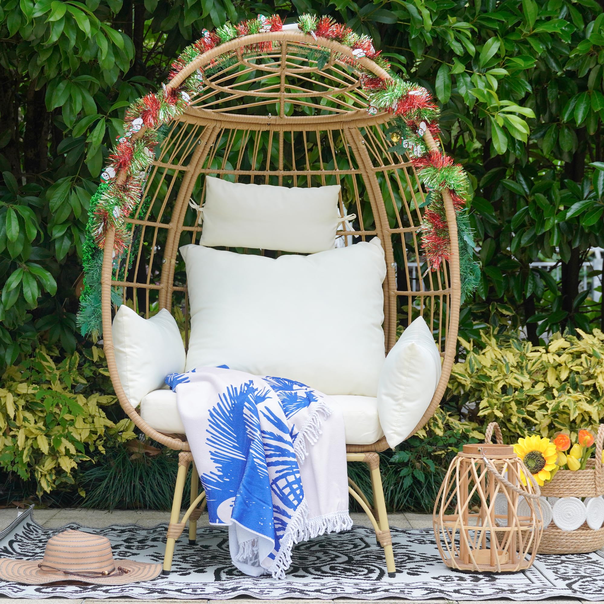 All-Weather Oversized Wicker Egg Chair - Indoor/Outdoor Rattan Hanging Lounge Chair for Patio, Living Room, Balcony & Backyard | Perfect for Relaxing, Reading & Sunbathing