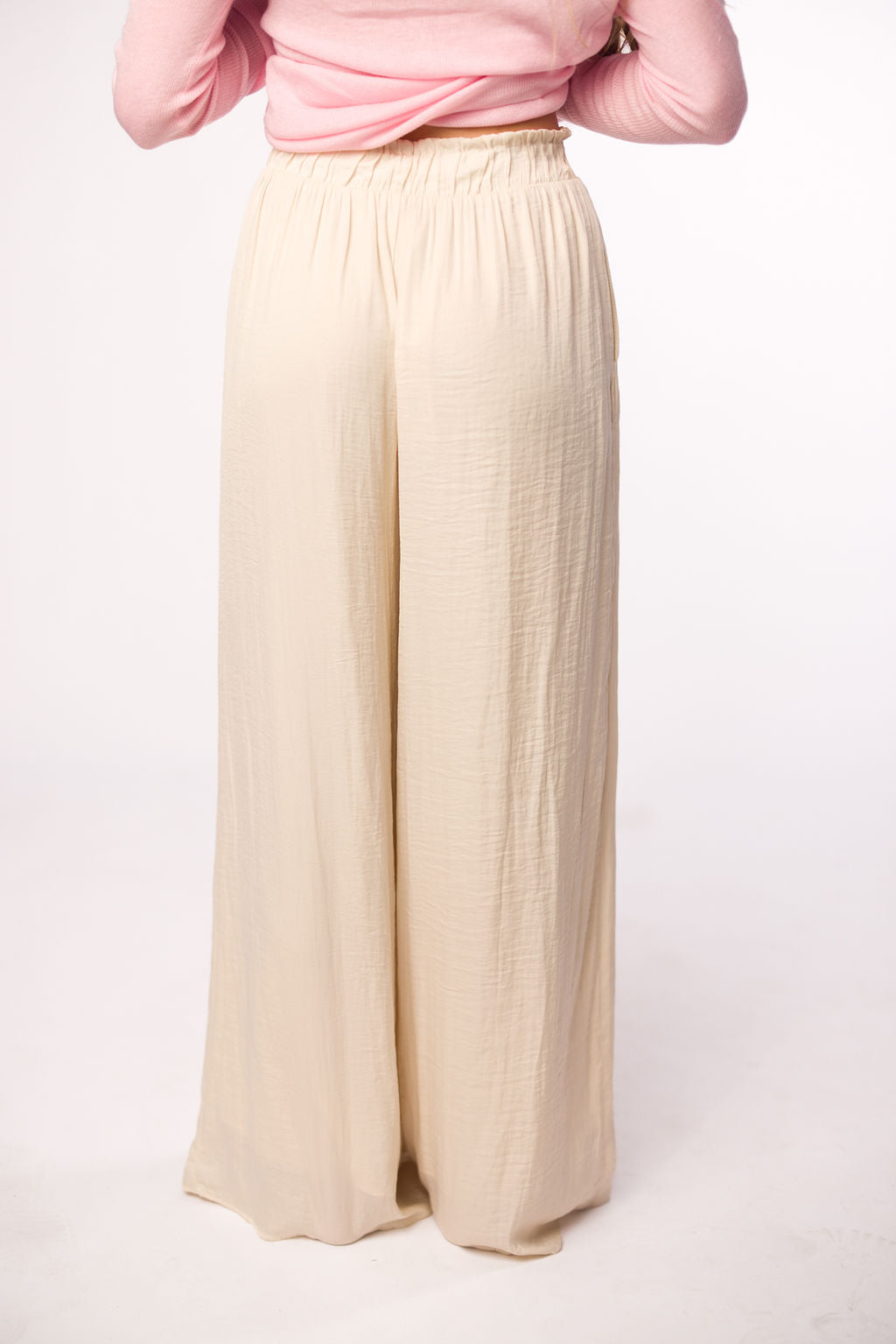 Zahara Women's High Waisted Wide Leg Pants - Soft Linen Blend Ivory Trousers for Work, Office & Casual Wear | Comfortable Elastic Waist Lounge Pants for Summer