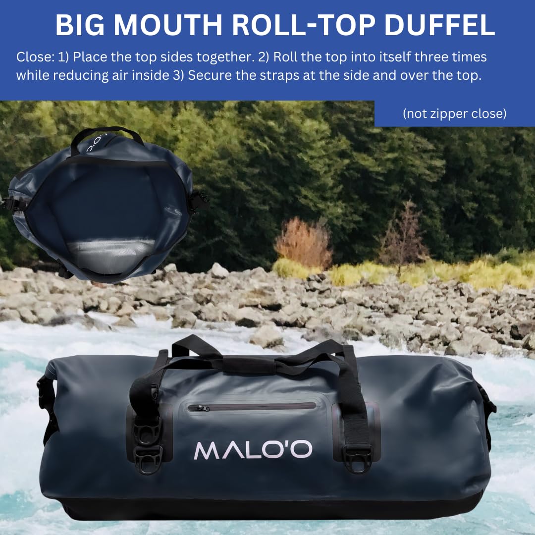**Malo'o Waterproof Dry Bag Duffel 40L/60L/100L - Roll Top Design for Kayaking, Rafting, Boating, Swimming, Camping, Hiking, Beach & Fishing - Internal & External Pockets with Molle Loops - Keep Gear Dry for Outdoor Adventures**
