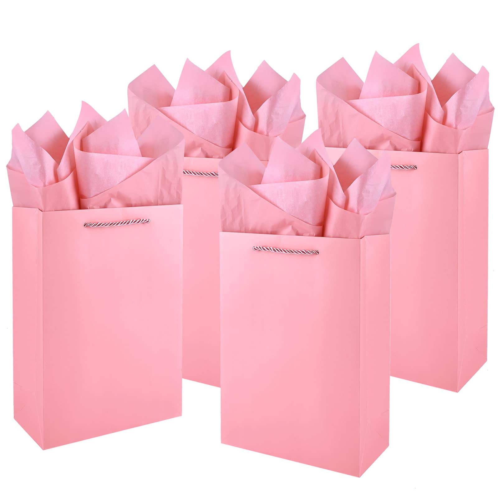 10 Pack Luxury Pink Gift Bags with Tissue Paper - 11x8x4 Inches Medium Size Paper Gift Bags with Handles for Women, Girls, Ladies - Perfect for Birthday Parties, Bridesmaid Proposals, Baby Showers & Wedding Favors