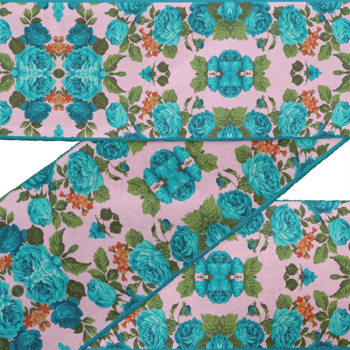 9 Yards Dupion Silk Fabric with Pink Leaves & Peony Floral Printed Ribbon Trim - 3 Inch Wide Lace for DIY Crafts, Sewing Projects, Dressmaking & Home Decor Accessories | Perfect for Wedding Decor, Gift Wrapping & Scrapbooking
