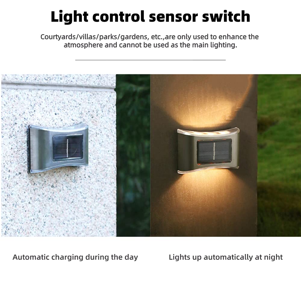 Solar LED Wall Lights - Waterproof Outdoor Garden & Balcony Lighting (4 Pack, Warm White) for Fence & Pathway