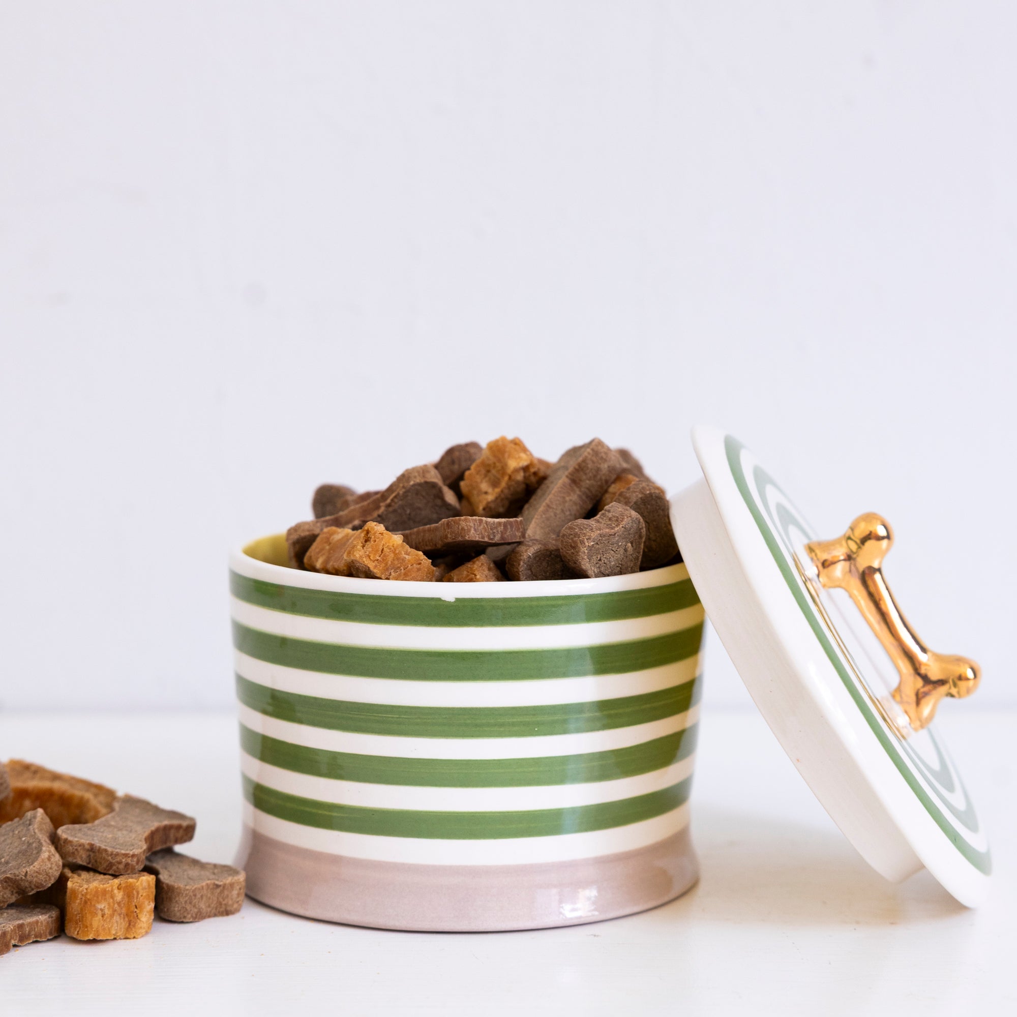 Jill Rosenwald X Polkadog Avocado Bone Jar - Stylish Ceramic Dog Treat Storage Container - Perfect for Kitchen Countertop or Pet Feeding Station Organization