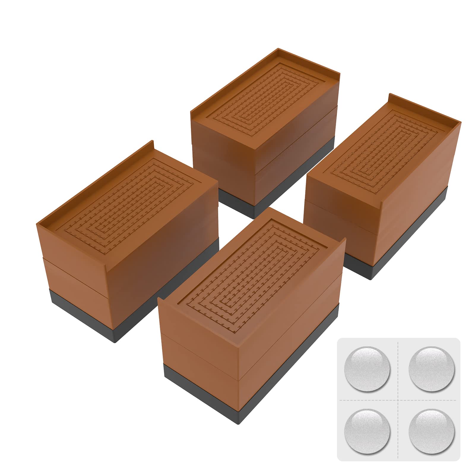ZTON 4 Sets Heavy Duty Adjustable Furniture Bed Risers - Lift Up to 2.91 Inch Height, Supports 1500Lbs for Bed, Table, Sofa, Chair, Desk (Rectangle-Brown, 3.2