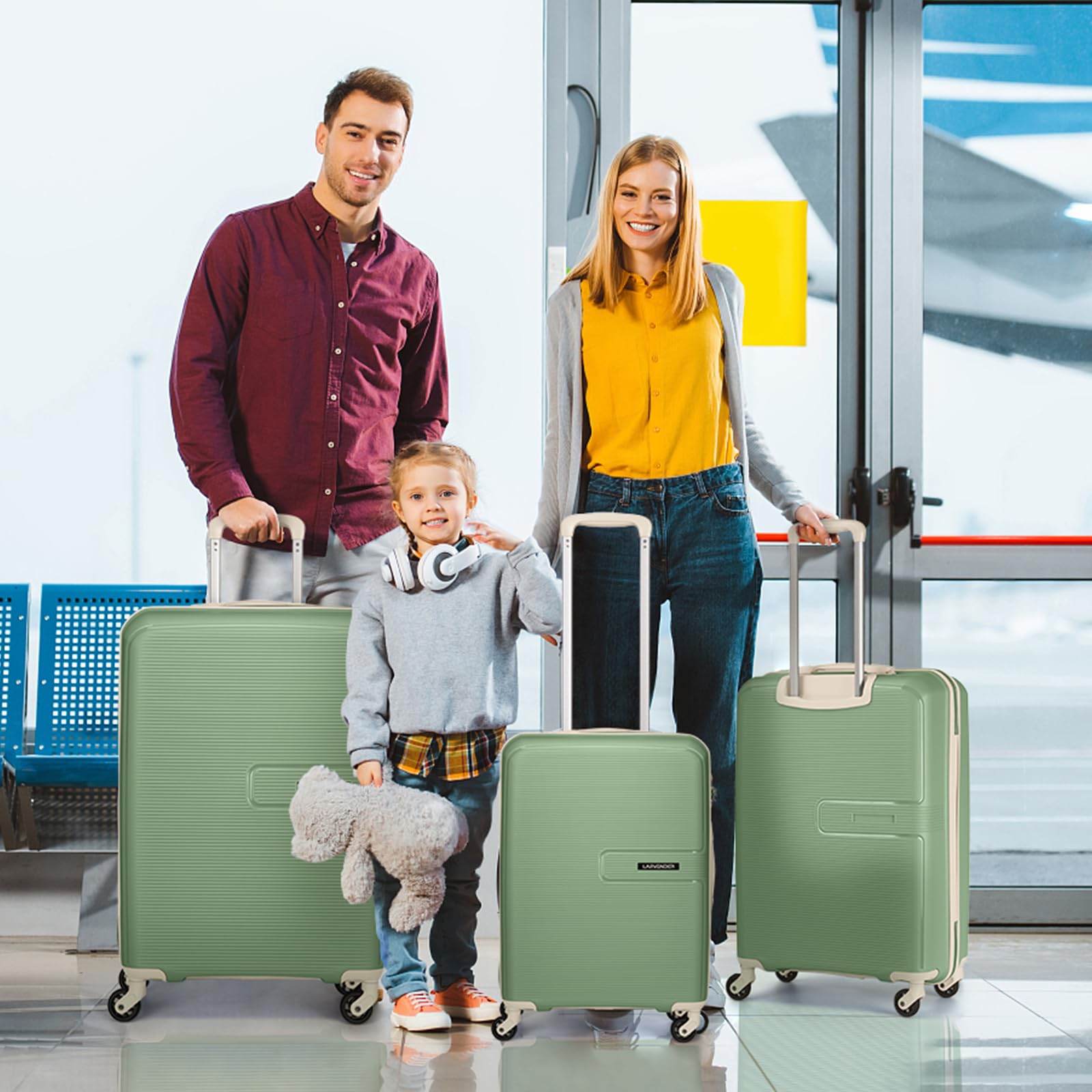 5-Piece Lavender Expandable Hardside Luggage Set with Spinner Wheels - Lightweight PP Carry-On Suitcase for Men & Women (Green) | Perfect for Air Travel, Business Trips & Family Vacations