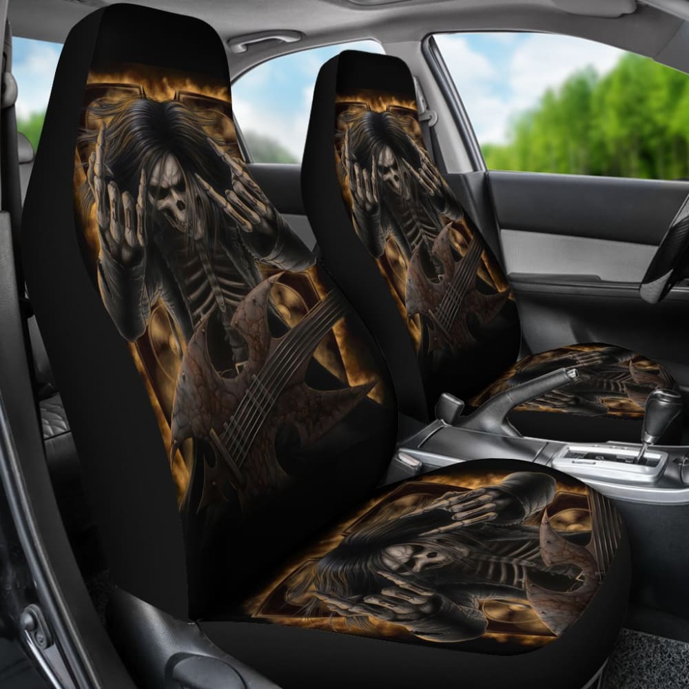 2 Pcs Floral Sugar Skull Day of The Dead Car Seat Covers - Mexican Style Skull Print Universal Fit for Cars, Trucks & SUVs - Perfect for Halloween, Dia de Los Muertos Decor & Themed Parties