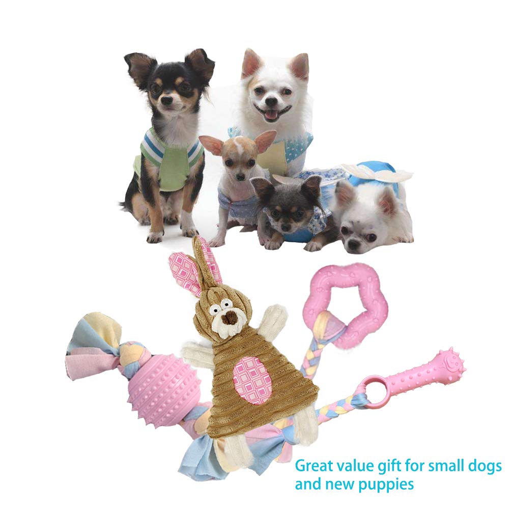 Volacopets Puppy Chew Toys for Small Dogs - 4 Pack Soft Rubber Teething Toys for Puppies, Interactive Dog Toys for Tiny Breeds, Cute Pink Bunny Design - Perfect for Teething Relief & Playtime at Home or Outdoors