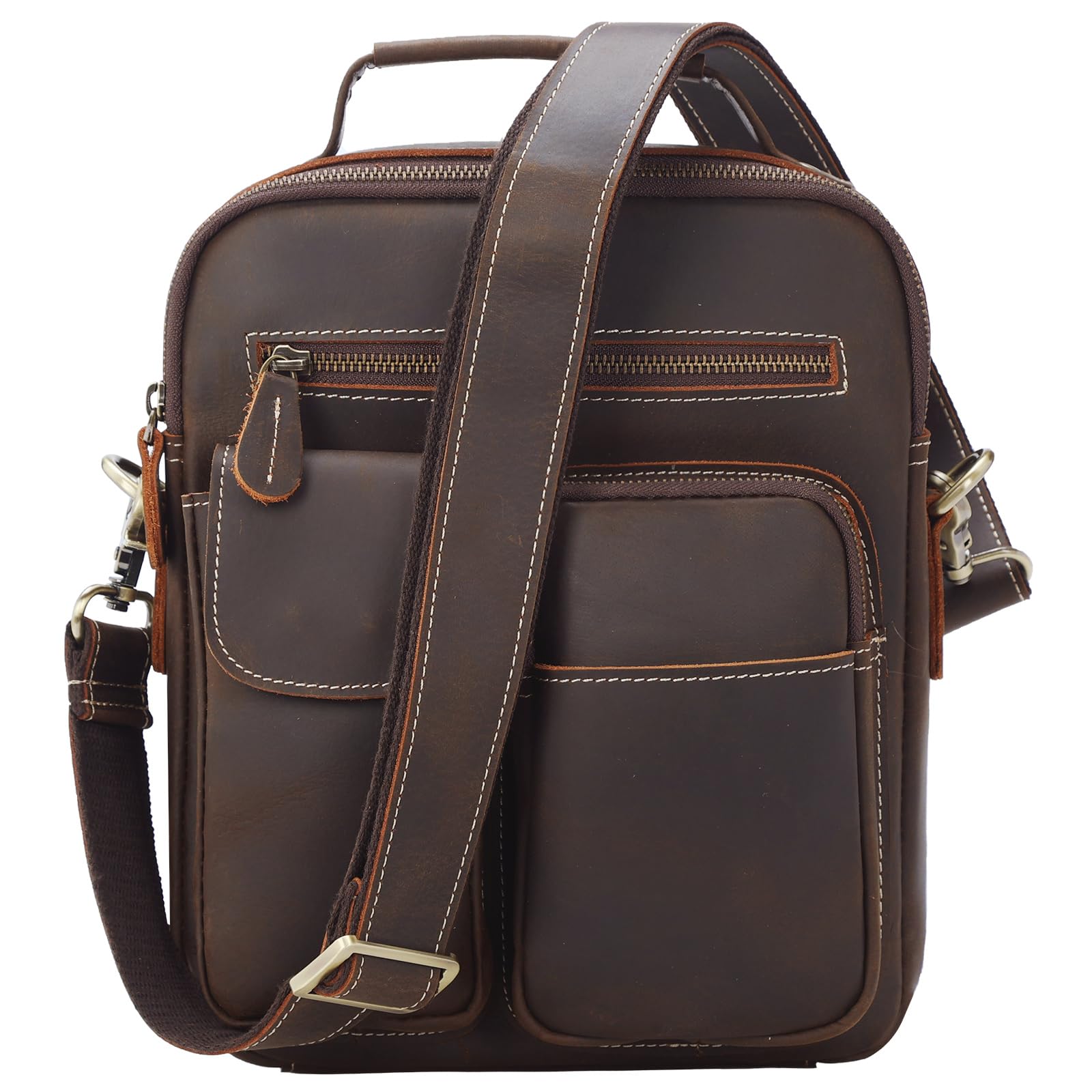 Men's Leather Crossbody Bag - Anti-Theft Small Messenger Shoulder Bag for Work, Office & Daily Use - Brown | Compact Business Purse for Commuting, Travel & Urban Lifestyle
