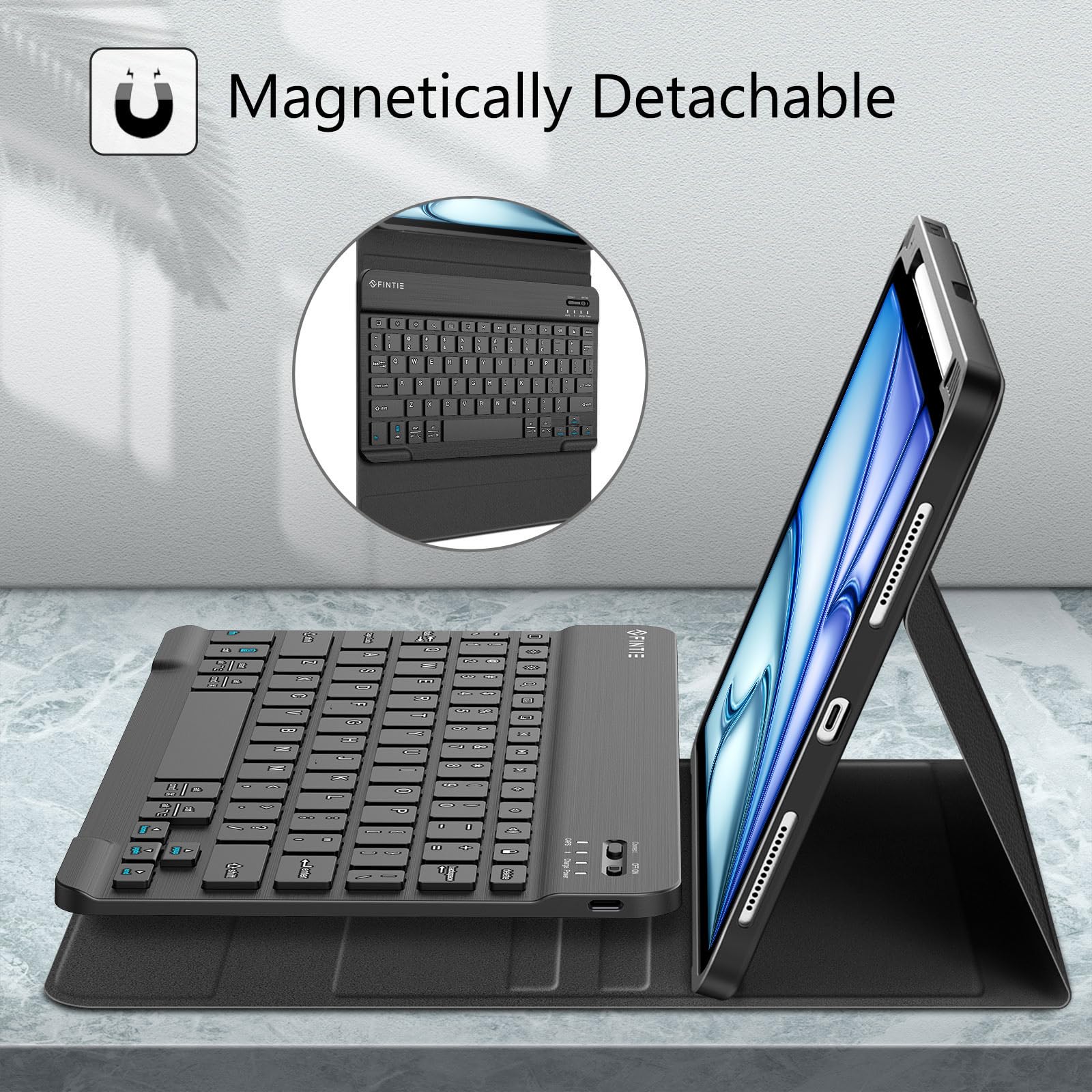 Fintie Bluetooth Keyboard Case for iPad Air 11-inch (M3 2025/M2 2024) & 10.9-inch (5th/4th Gen) - Detachable Backlit Keyboard with Soft TPU Protective Cover - Perfect for Work, Study & Travel (Black)