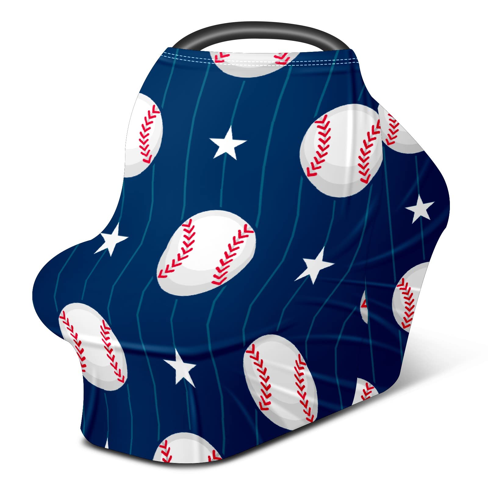 Premium Baby Car Seat & Stroller Cover - Baseball Stars Stripes Design | Soft Stretchy Nursing Cover for Breastfeeding | Universal Infant Car Canopy for Boys & Girls | Perfect for Travel, Shopping & Outdoor Activities
