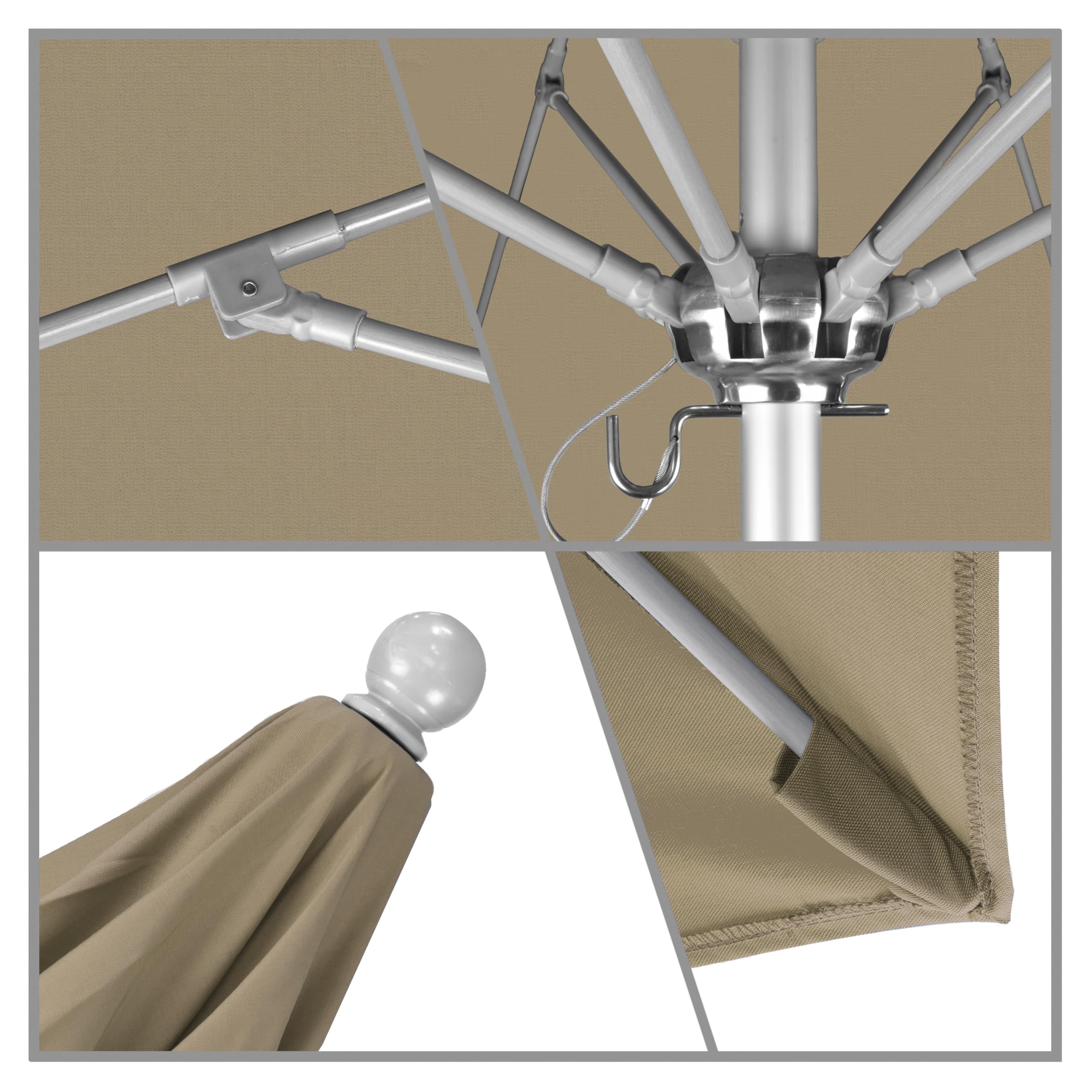 9' Round California Umbrella - Aluminum/Fiberglass Frame with Push Open Mechanism & Silver Pole - Durable Olefin Fabric - Perfect for Patio, Poolside, and Outdoor Dining Areas