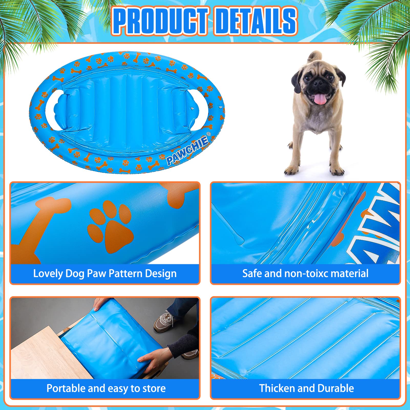 PAWCHIE Dog Pool Float - Inflatable Pet Raft for Dogs & Kids, Summer Swimming Pool Toy for Outdoor Water Play - Perfect for Backyard Pools, Lakes & Beach Fun