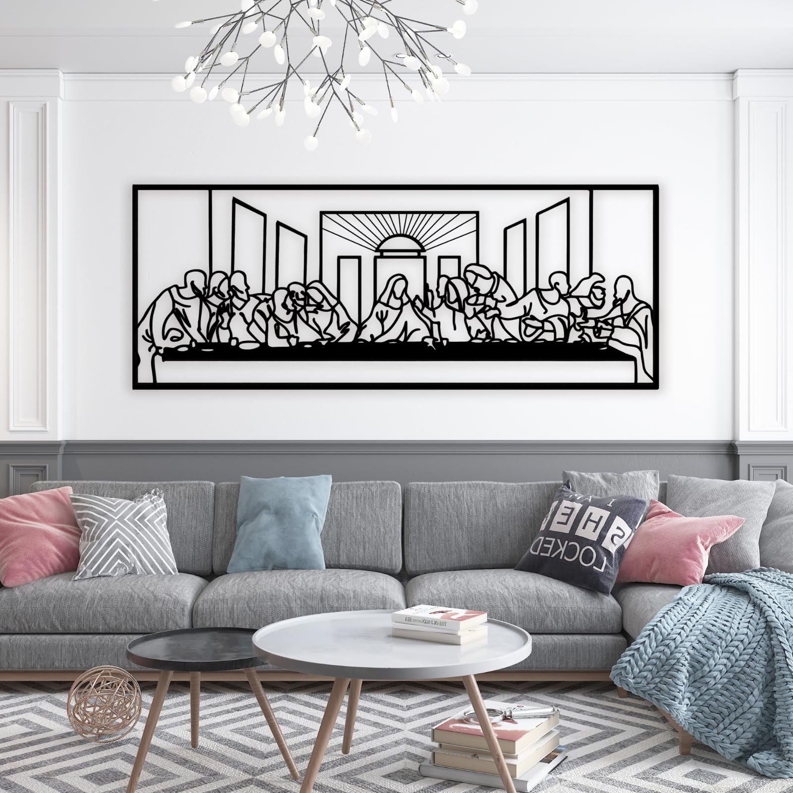 The Last Supper Wall Art - Jesus Line Art Metal Decor for Dining Room & Christian Home - Religious Gift (33.46 x 12.9 in) - Perfect for Church, Prayer Room & Faith-Inspired Interior Design