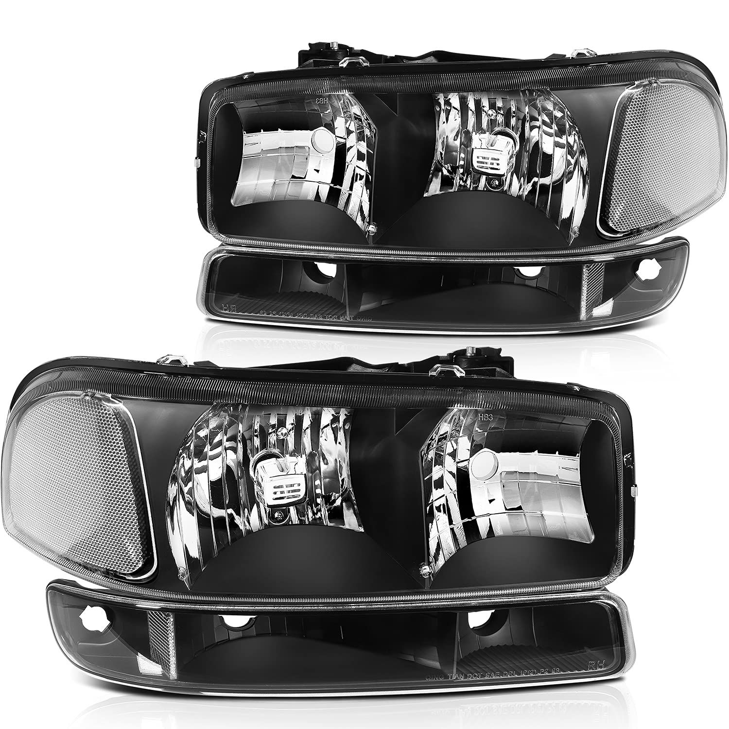 GMC Sierra Headlight Assembly 1999-2007 - Black Bumper Light for Yukon XL & HD Models