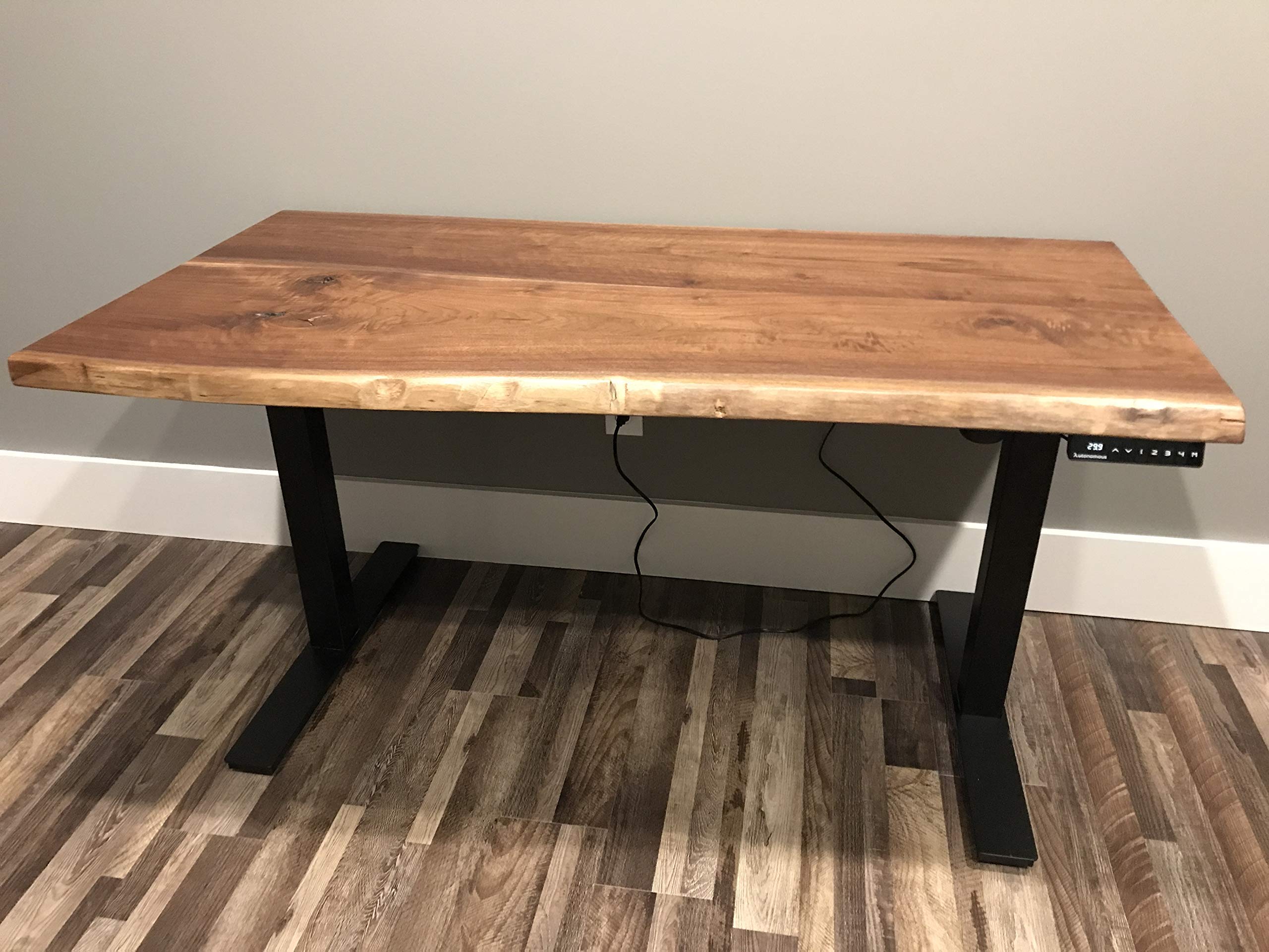 Adjustable Standing Desk with Live Edge - Solid Walnut Wood Ergonomic Height Adjustable Workstation for Home Office, Gaming, and Study