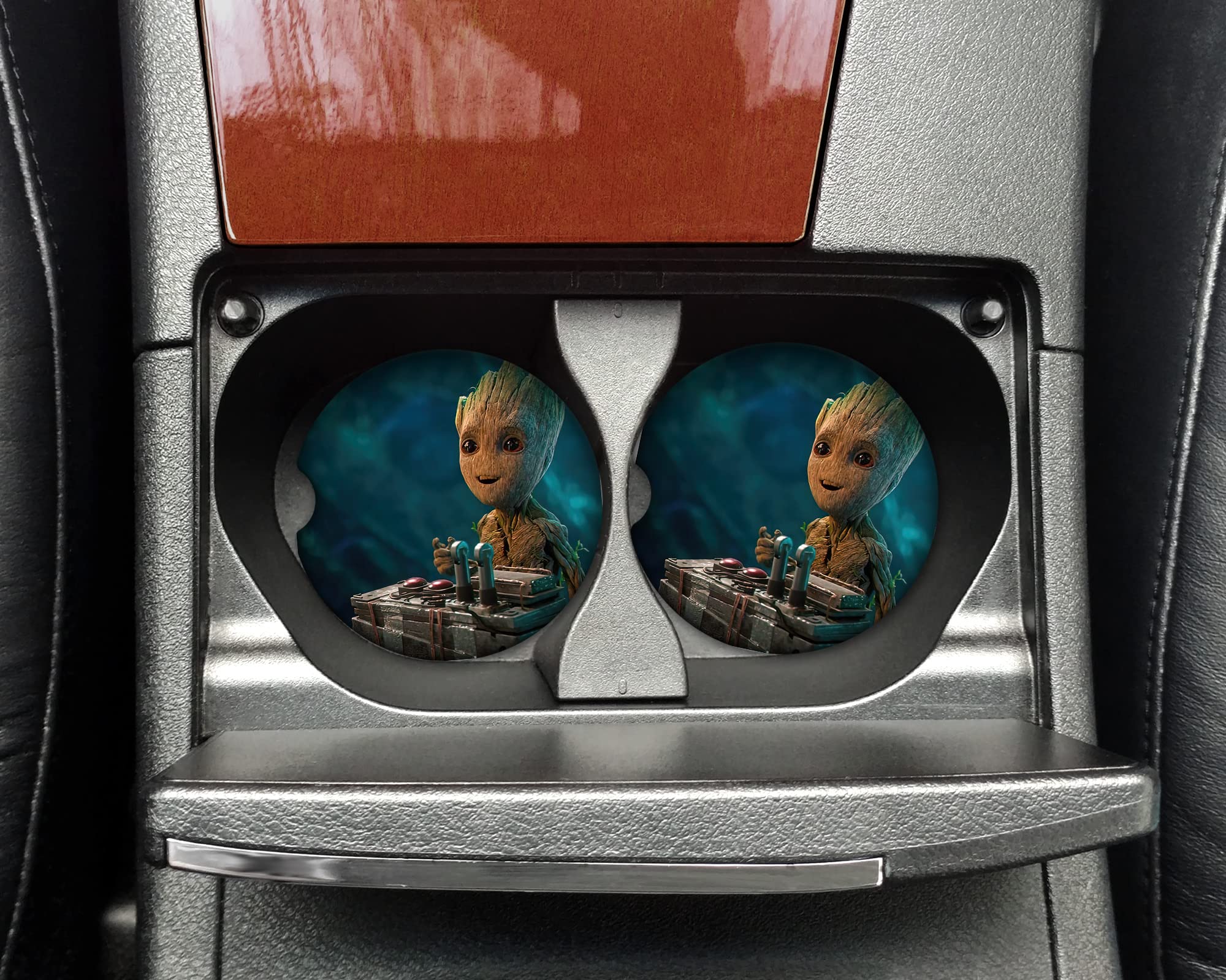 Groot with Bomb Car Coasters Set of 2 - Cute Guardians of The Galaxy Inspired Drink Holders for Cars, Perfect Gift for Marvel Fans & Coffee Lovers - Use for Hot/Cold Beverages in Vehicles, Home or Office