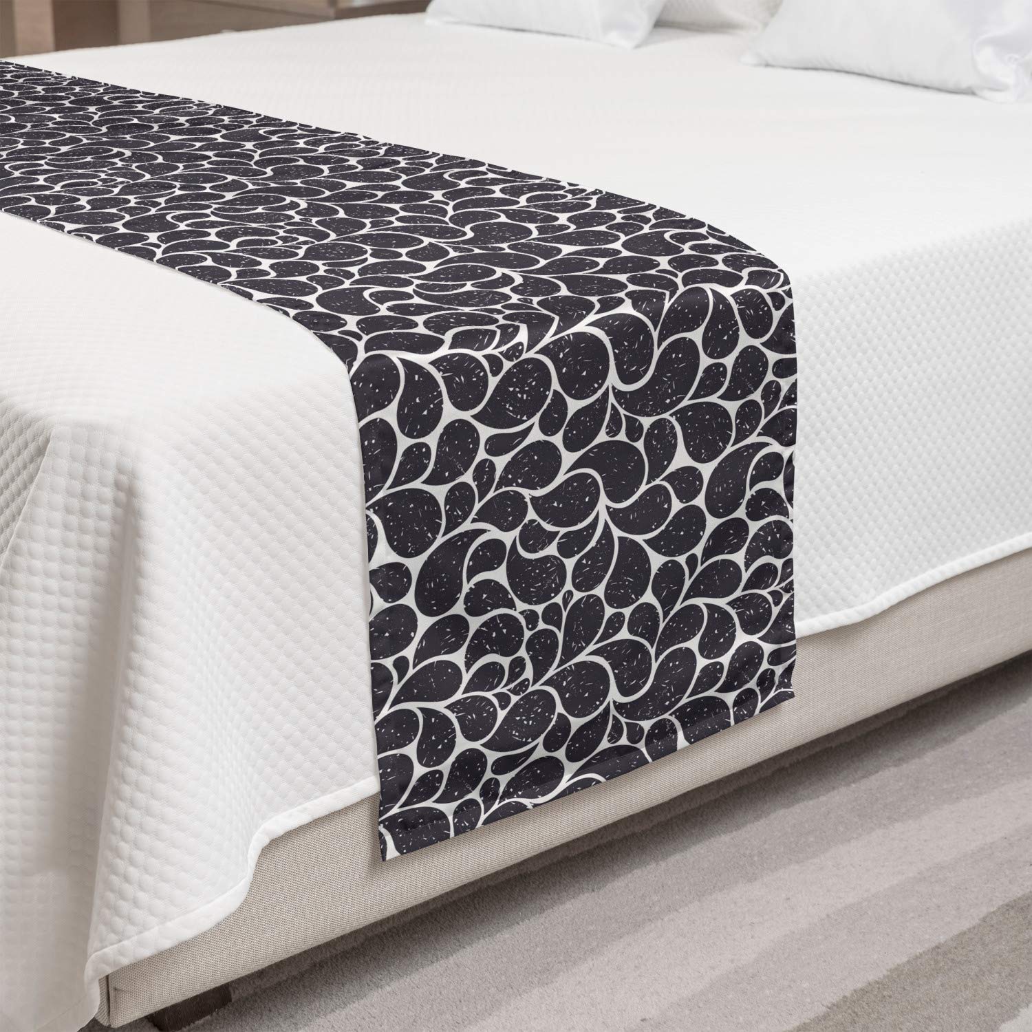 Ambesonne Leaves Bed Runner - Hand Drawn Foliage with Teardrop Shapes & Grunge Effect Nature - Decorative Accent Bedding Scarf for Hotels, Homes & Guestrooms - Taupe & Off White - Perfect for Fall Decor, Boho Bedroom & Luxury Hotel Styling