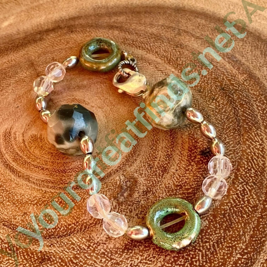 Sterling Silver Jasper Glass Bead Bracelet & Anklet Set - Handmade Boho Jewelry for Women - Perfect for Beach, Wedding & Everyday Wear