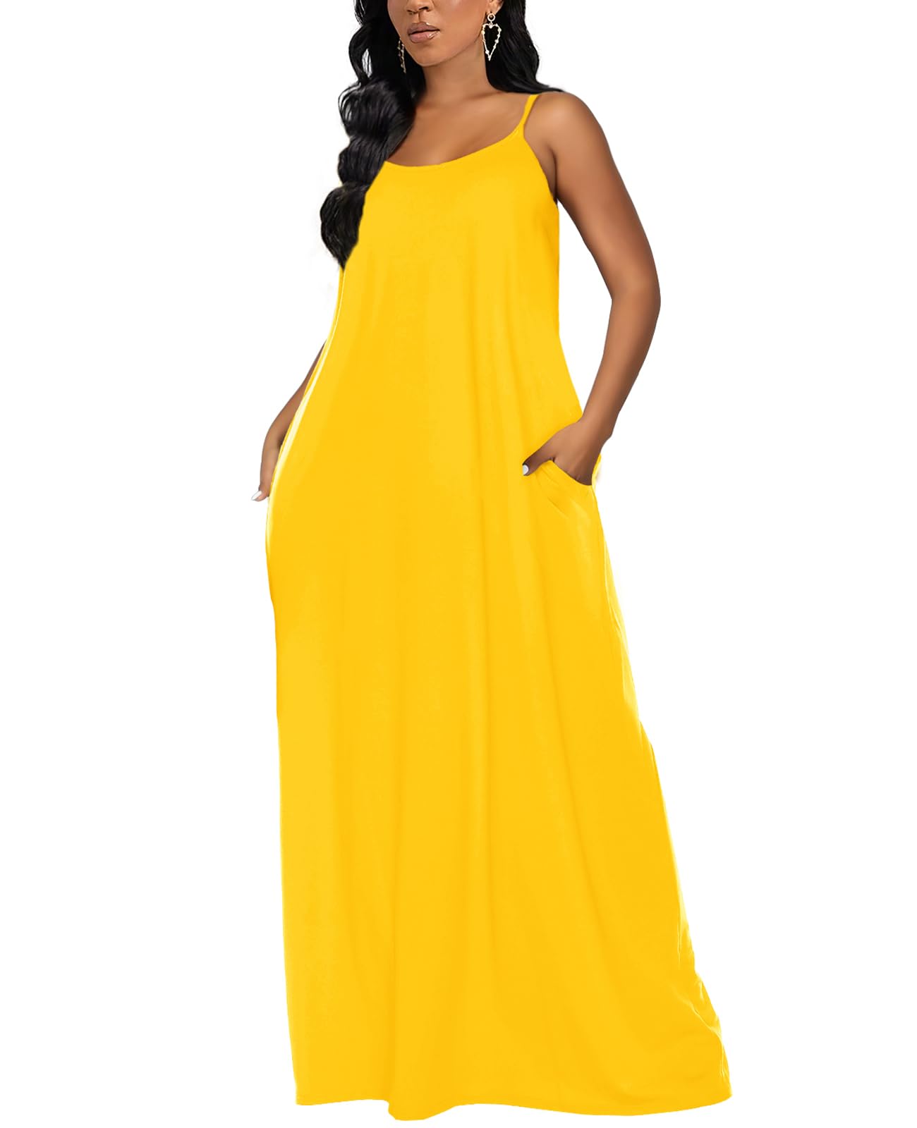 OFEEFAN Women's Summer Maxi Dress with Spaghetti Straps & Pockets - Flowy Long Dress for Beach, Vacation, and Casual Wear