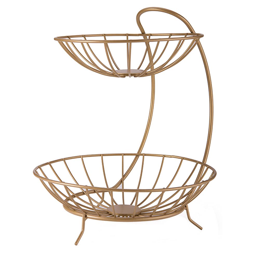 2-Tier Gold Fruit Basket Bowl - Elegant Fruit Plate for Study Room, Living Room & Home Decor - Perfect for Fresh Fruits Display & Kitchen Organization