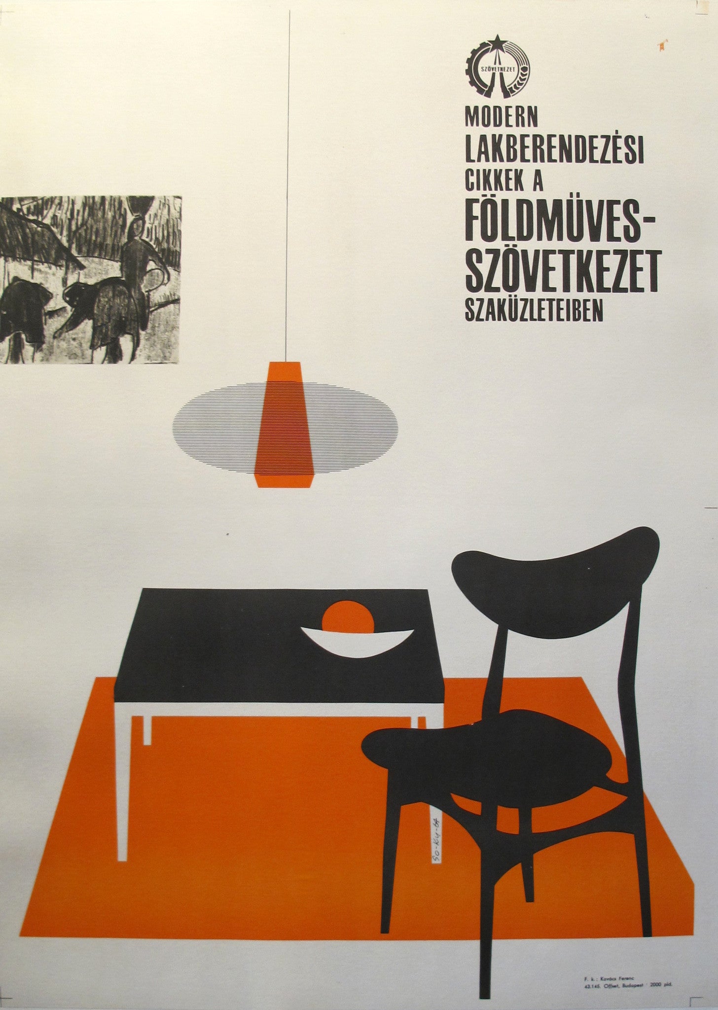 1964 Original Hungarian Poster - Modern Lakberendezesi & Modern Furnishings by So Ky - Vintage Home Decor for Living Room, Office & Art Collection