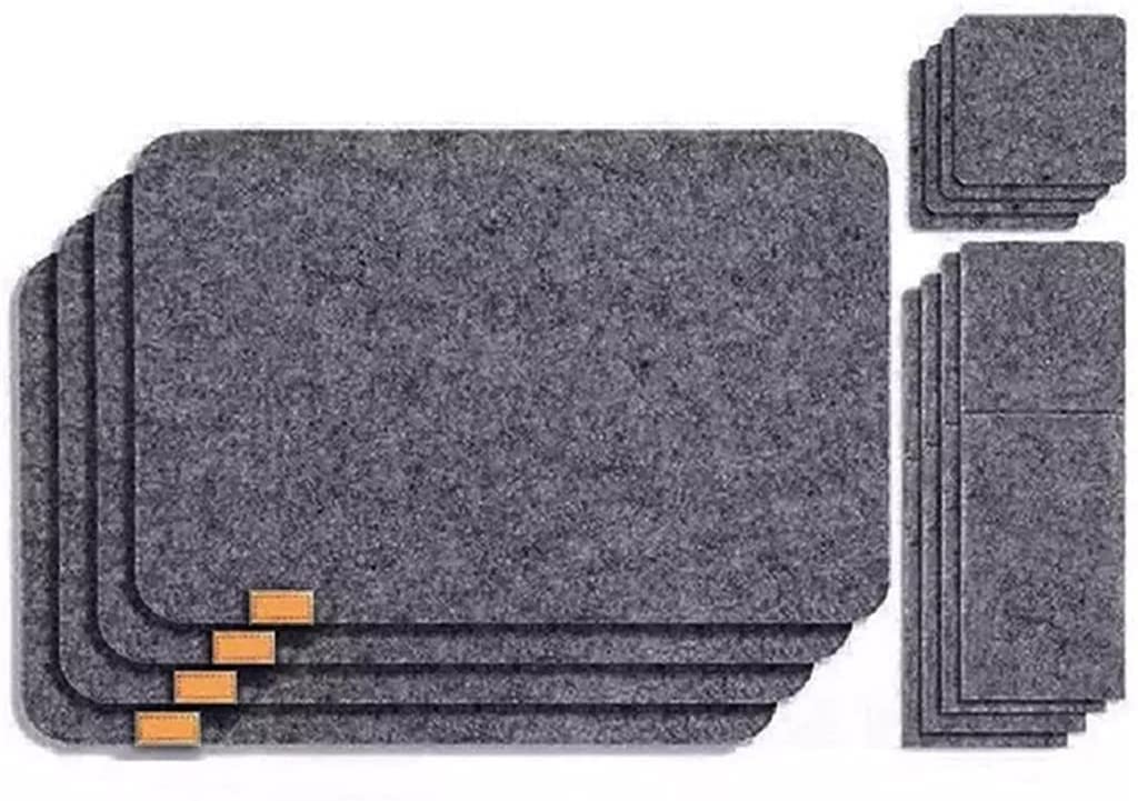 Jiaanu 18-Piece Washable Felt Placemats Set - Absorbent Table Mats with Glass Coasters, Knife Fork Holders & Cutlery Bags - Heat Resistant Dining Table Protectors for Home, Party & Restaurant Use