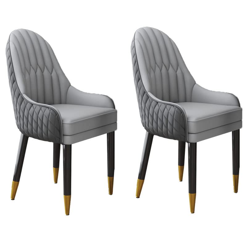 Modern Scandinavian Style Upholstered Leather Dining Chair - Wooden Parsons Back, Light Gray (Set of 2) - Perfect for Dining Room, Kitchen, Home Office & Living Room Seating