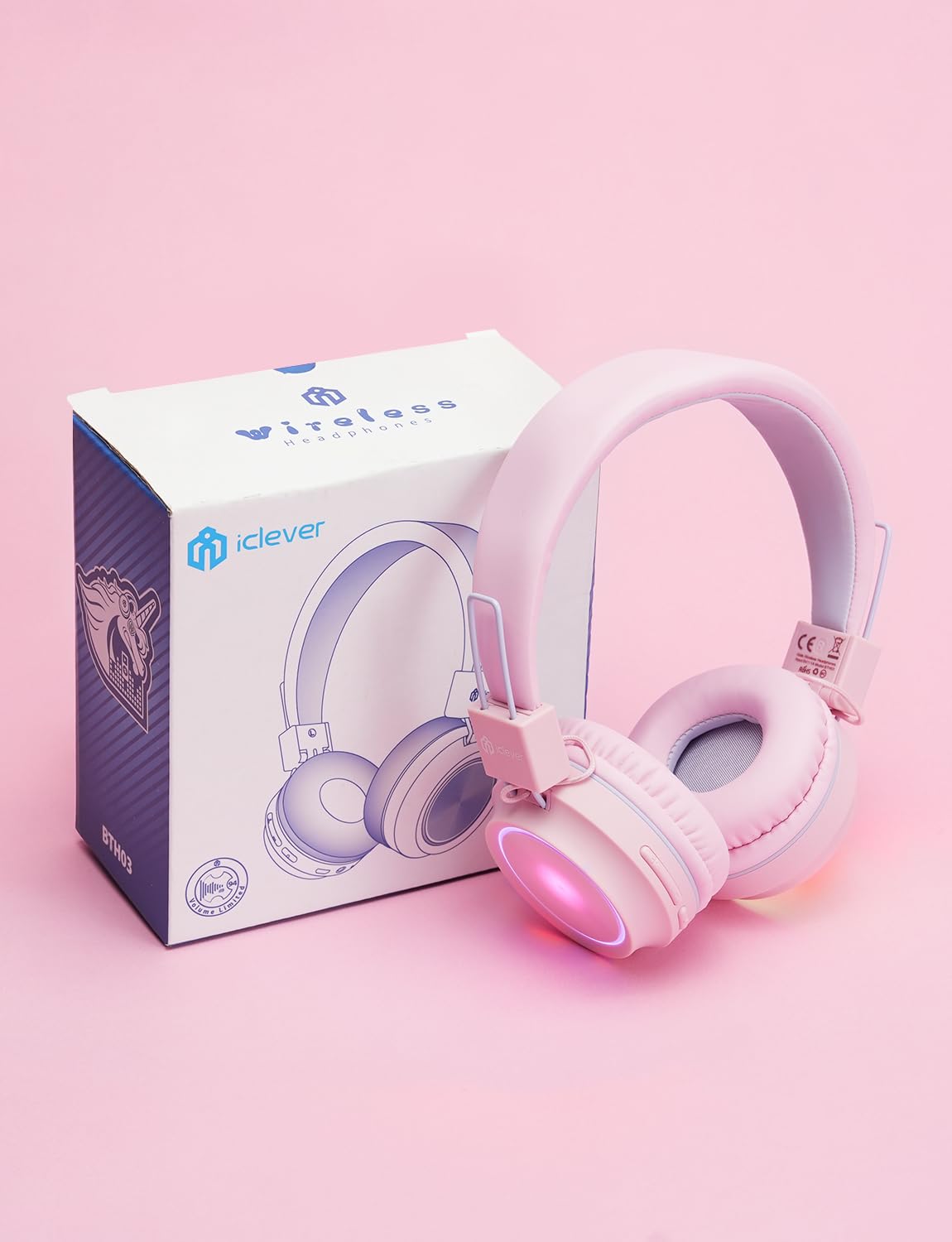 iClever Kids Bluetooth Headphones with Colorful LED Lights, Built-in Mic & Volume Control - Foldable On-Ear Wireless Headphones for Children - Perfect for School, Travel, Online Classes & Gaming