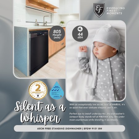 EF EFDW 9151 BM 24 Inch Built-In Dishwasher - Energy Star Certified, Ultra Quiet Operation, 14 Place Settings - Perfect for Small Kitchens, Apartments & Open Concept Living Spaces