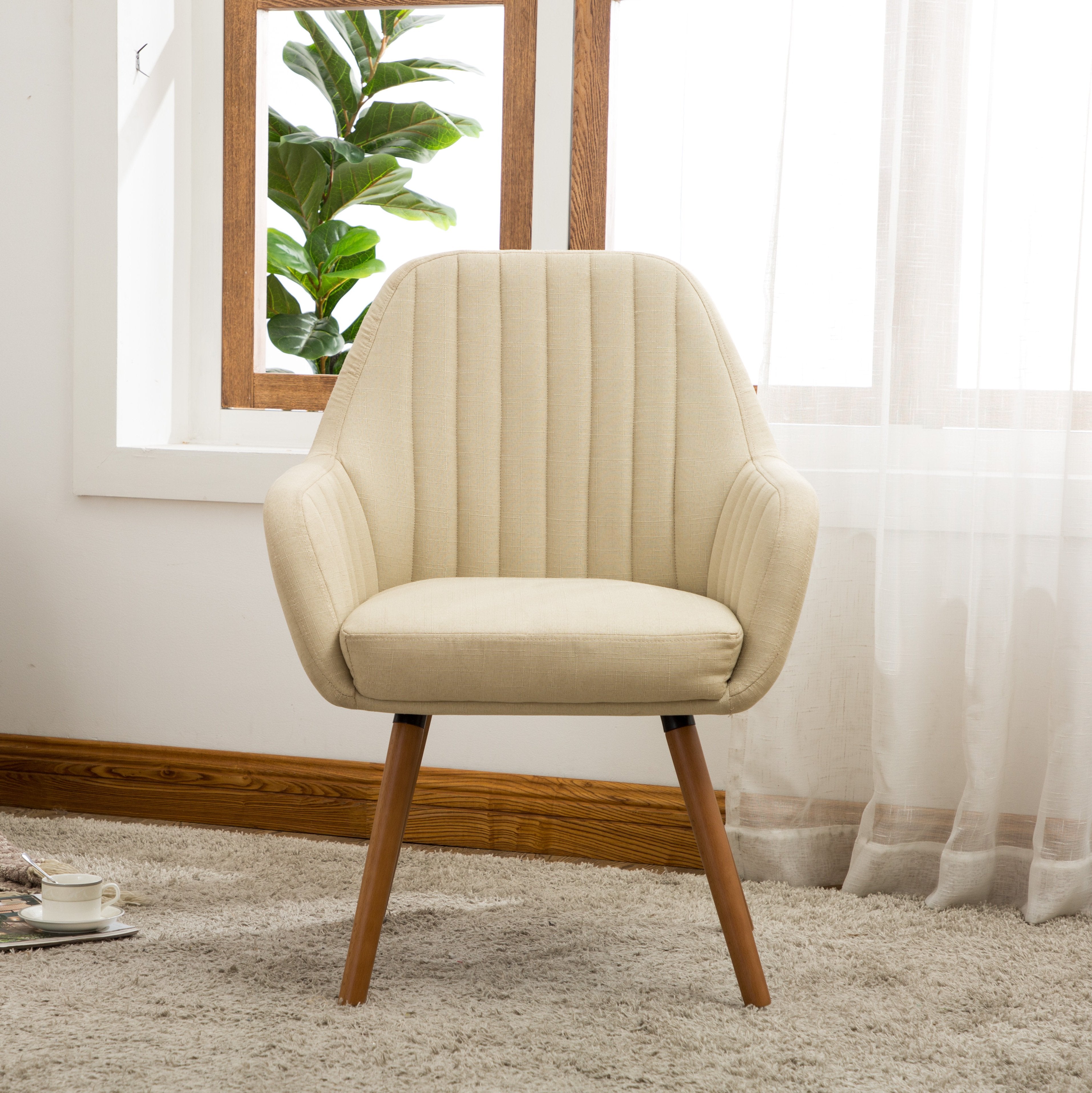 Roundhill Furniture Tuchico Modern Fabric Accent Chair - Tan Beige Upholstered Living Room Chair for Lounge, Bedroom & Office