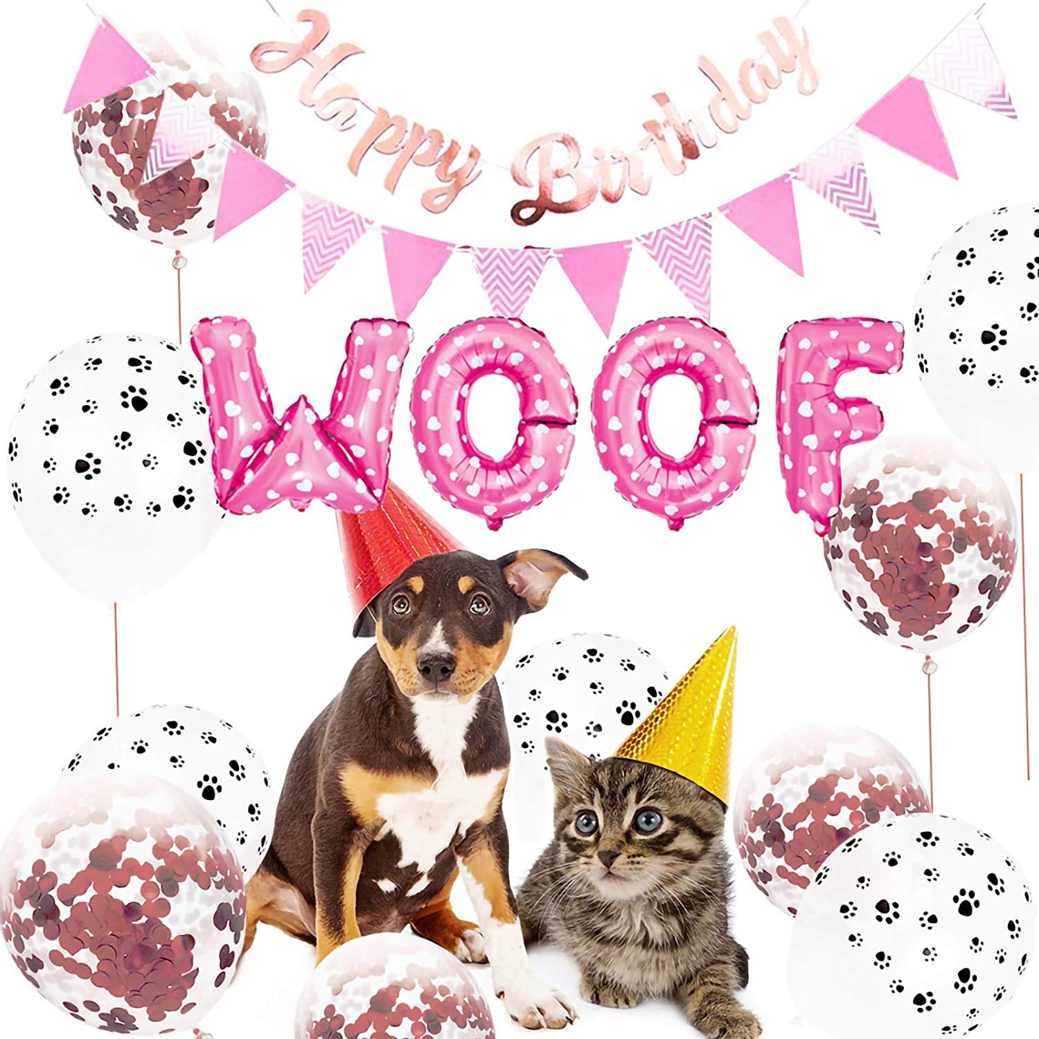Dog Birthday Party Decorations Set - WOOF Letter Balloons, Paw Print Balloons & Happy Birthday Banner for Pet Celebration | Perfect for Puppy Birthday Parties, Dog Adoption Events & Pet Lover Gatherings