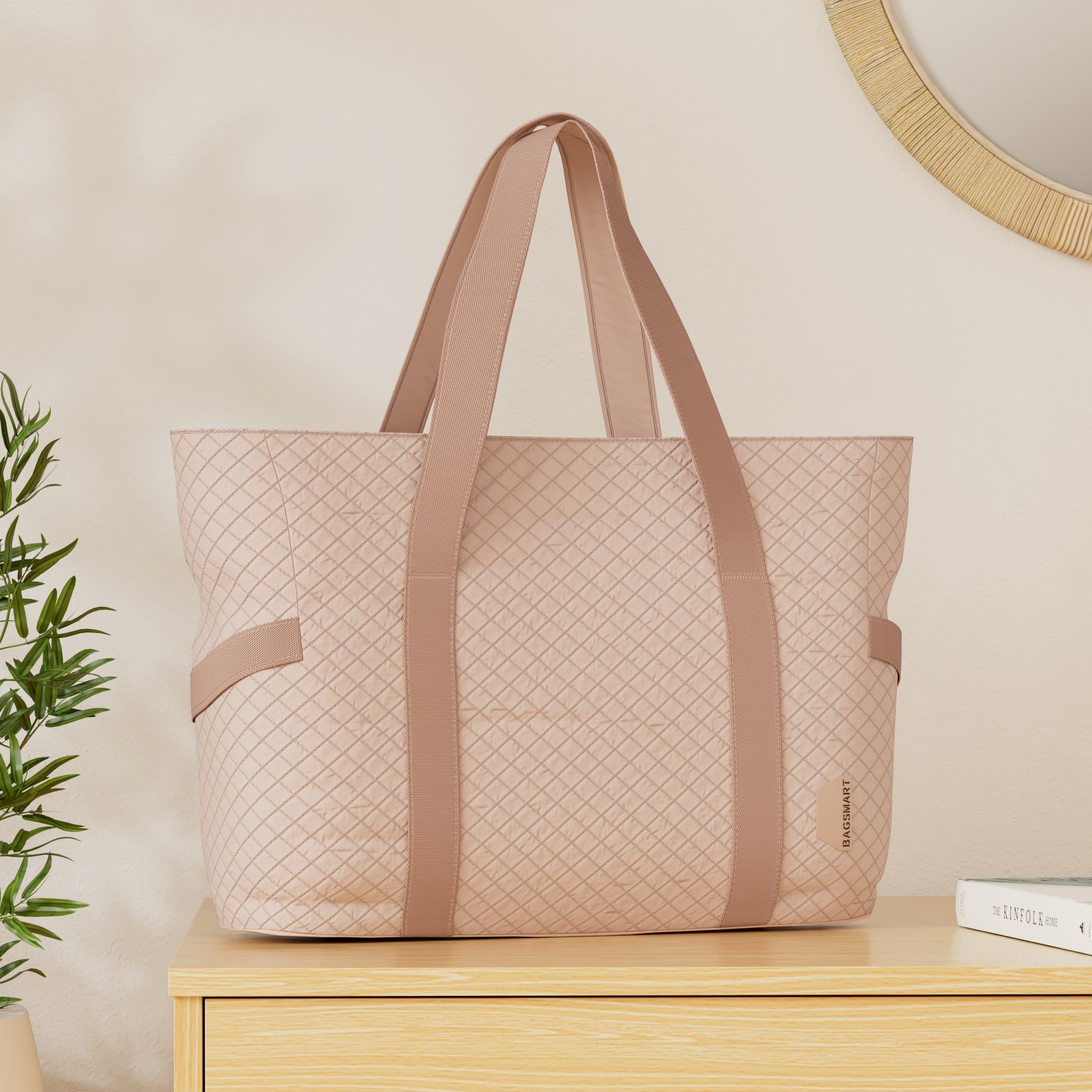 BAGSMART Large Tote Bag for Women - Stylish Travel Shoulder Bag with Top Handle & Yoga Mat Buckle - Perfect for Gym, Work, Travel & Everyday Use