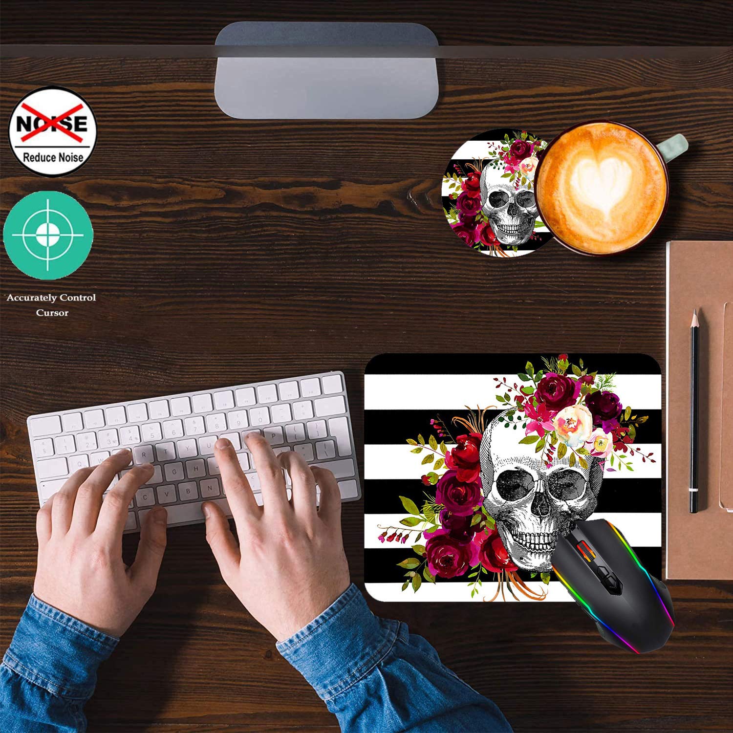 Premium Gaming Mouse Pad & Coasters Set - Non-Slip Rubber Skull Flower Design for PC, Laptop & Office Work - Large Rectangle Mouse Mat for Gamers & Professionals - Perfect for Esports, Streaming & Home Office Setup