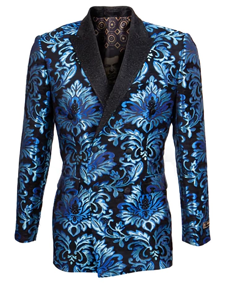 Slim Fit Turquoise Paisley Pattern Double Breasted Blazer for Men - Elegant Formal Jacket for Weddings, Business Meetings & Special Occasions