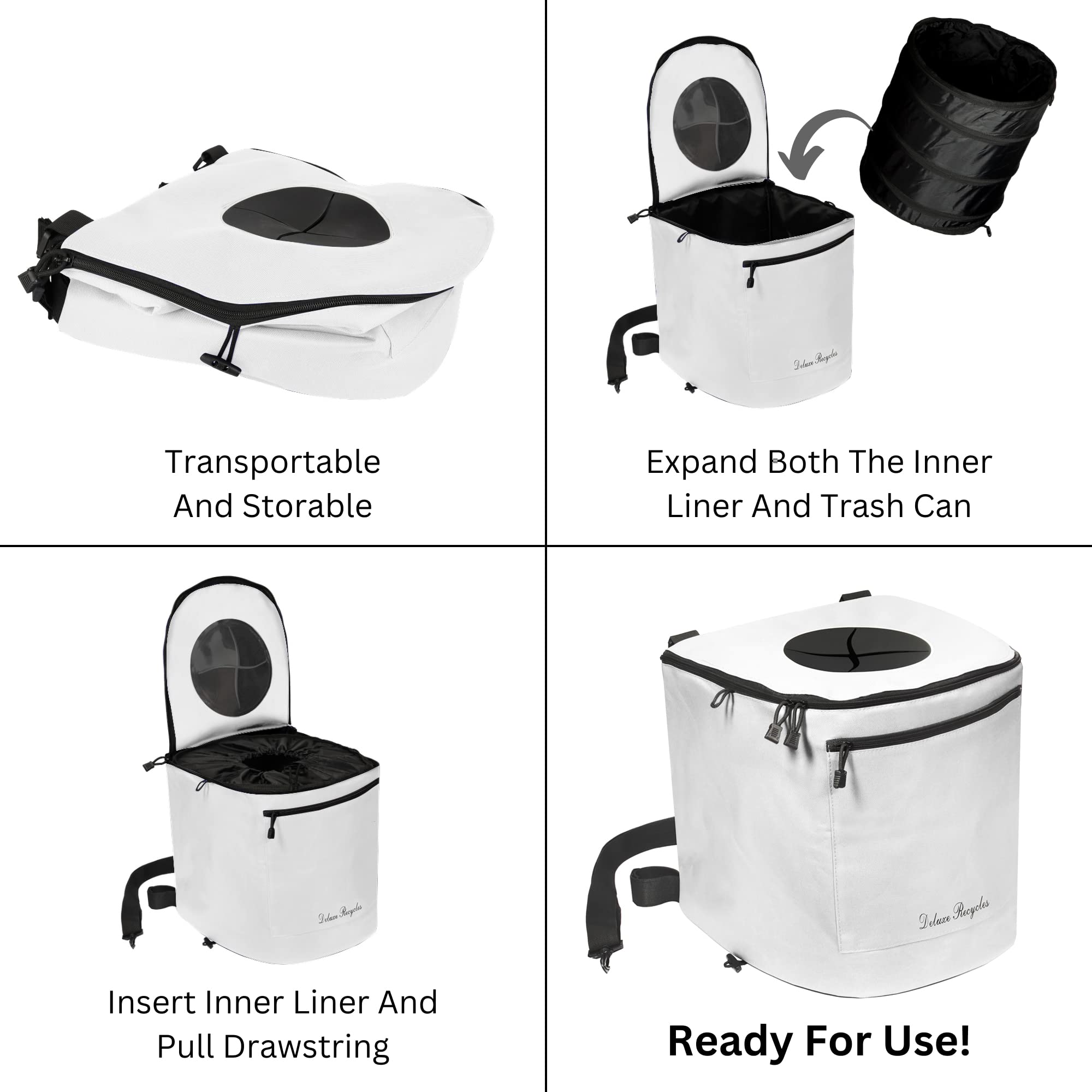 Portable Collapsible 8 Gallon Trash Can for Boating, Camping, Kayaking, Fishing & Beach - Durable Waterproof Waste Bin with Inner Bucket - Essential Boat, RV, Hiking & Outdoor Gear (White) - Perfect for Picnics, Tailgating & Marine Use