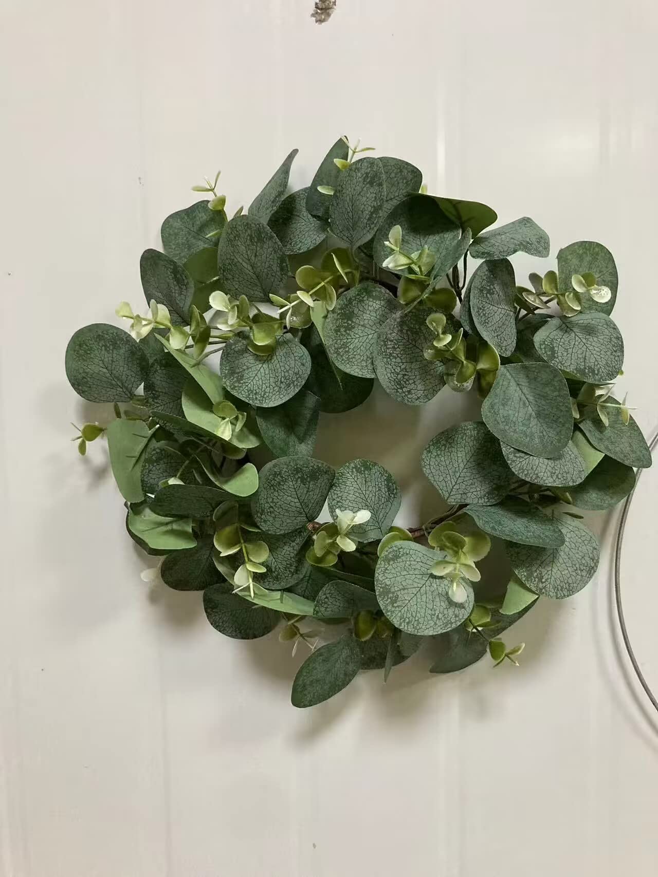 Artificial Eucalyptus Wreath - 9 Inch Farmhouse Greenery Garland for Kitchen, Cabinet, Dining Chairs & Tabletop Decor | Rustic Home Decor, Wedding Centerpiece & Seasonal Wall Hanging
