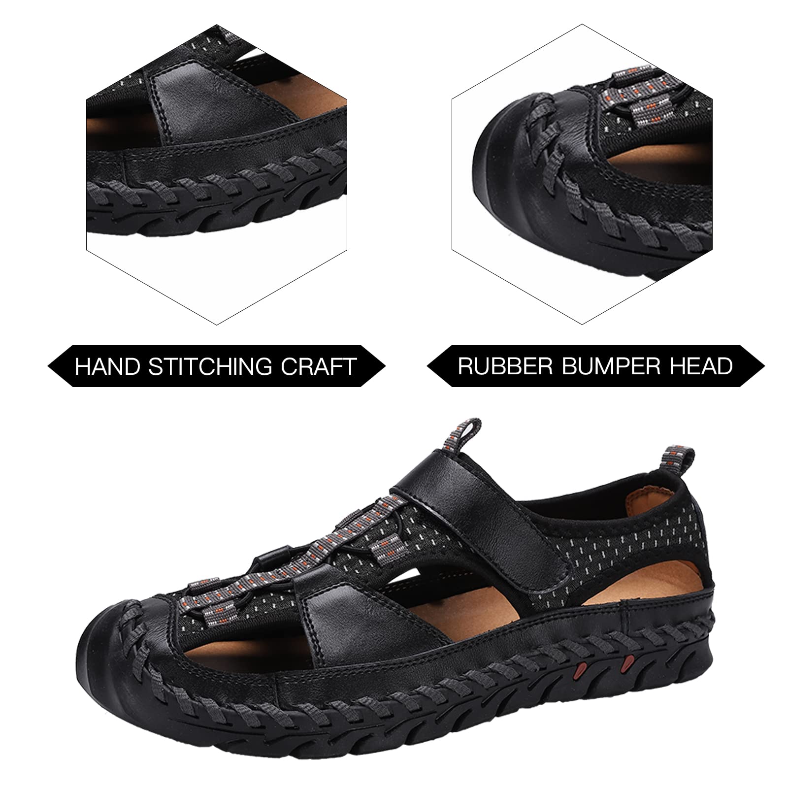 **Men's Leather Fisherman Sandals - Breathable Closed Toe Beach Shoes for Summer | Non-Slip Water Sandals for Hiking, Walking & Outdoor Activities | Handmade Comfortable Anti-Collision Athletic Slides**    *(Perfect for Beach Trips, Poolside Lounging, Casual Hikes & Everyday Wear)*